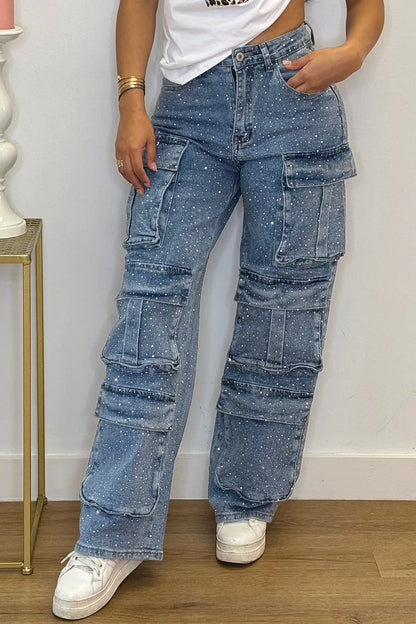 Rhinestone cargo jeans for women | Lucy -12