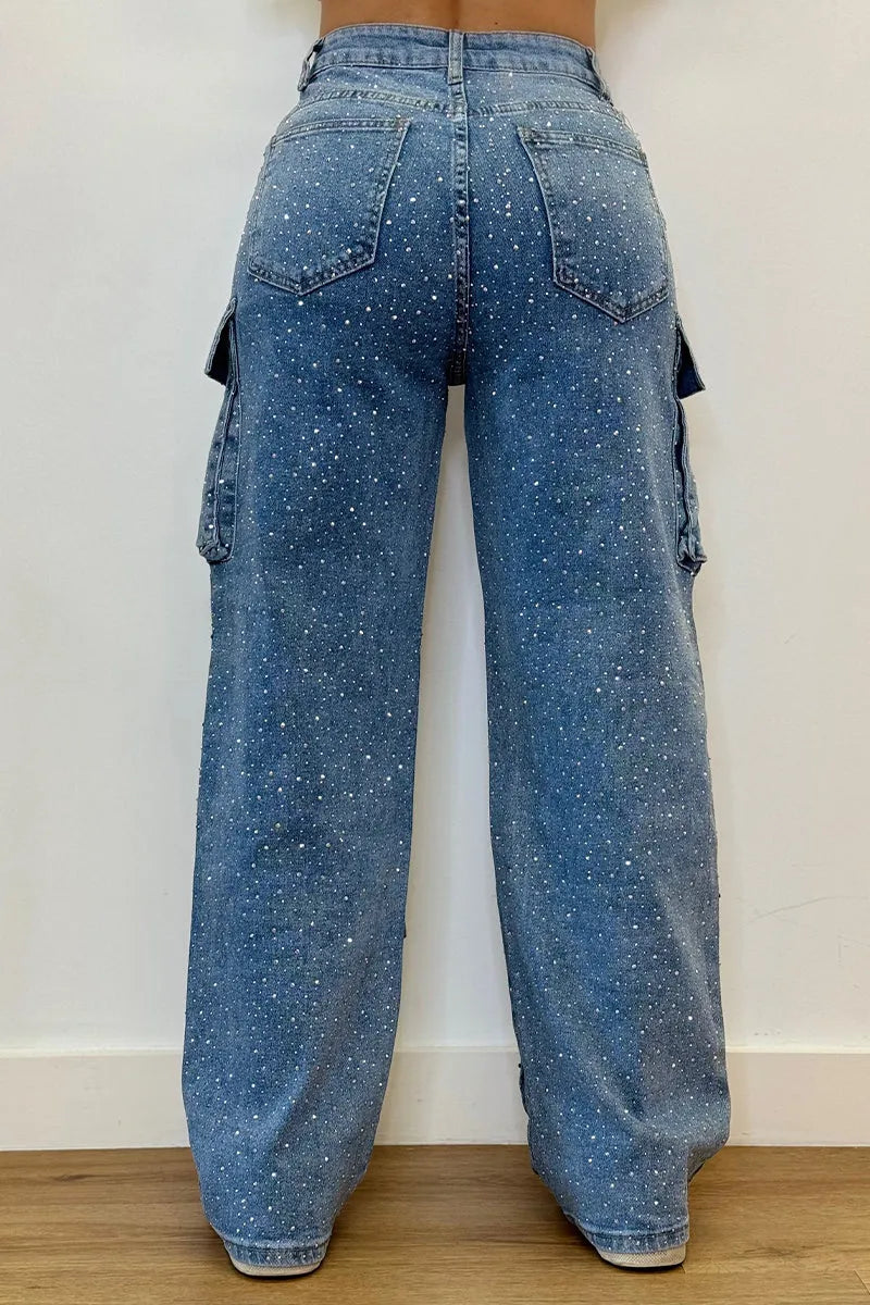 Rhinestone cargo jeans for women | Lucy -6