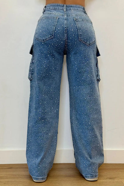Rhinestone cargo jeans for women | Lucy -6