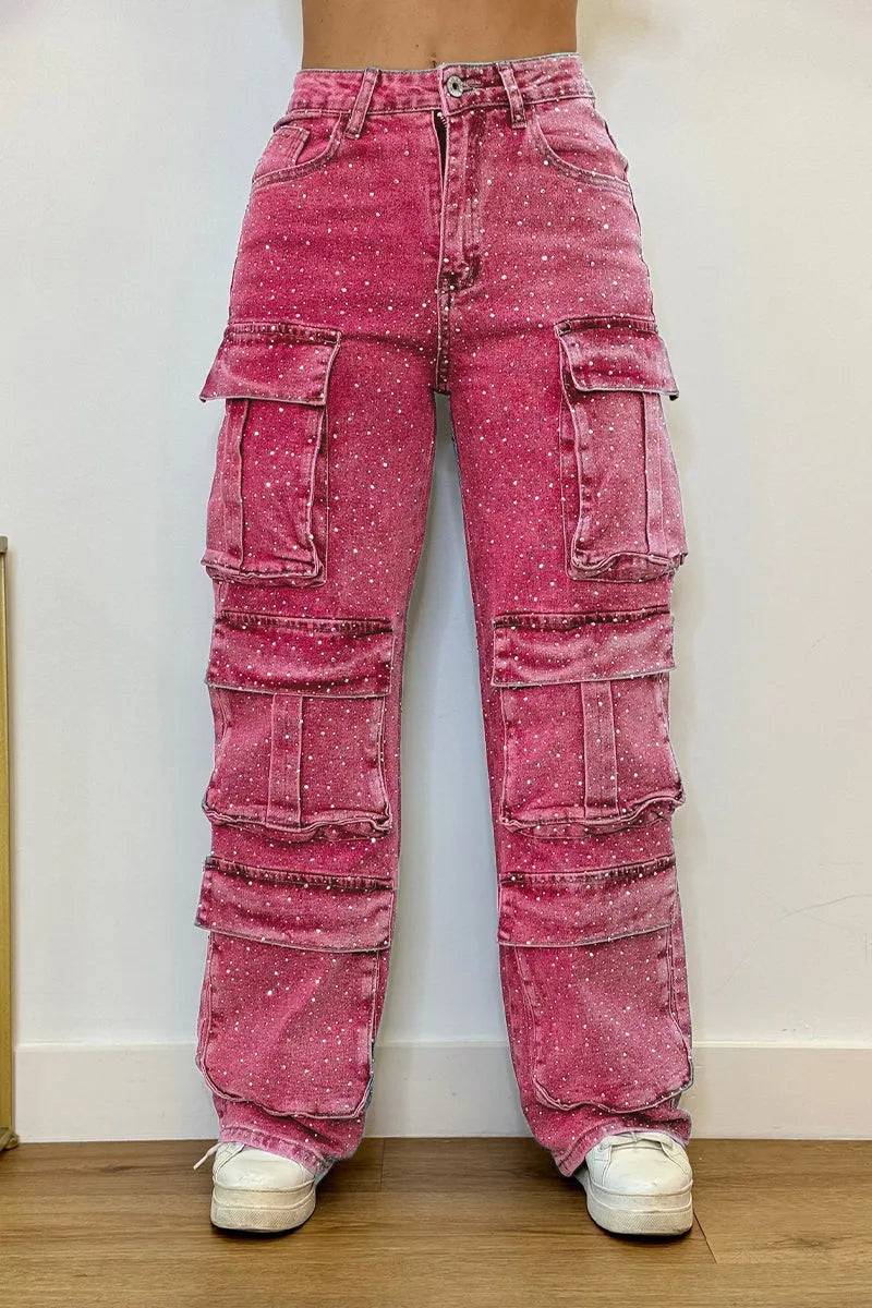 Rhinestone cargo jeans for women | Lucy -10