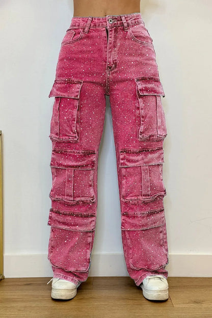 Rhinestone cargo jeans for women | Lucy -10
