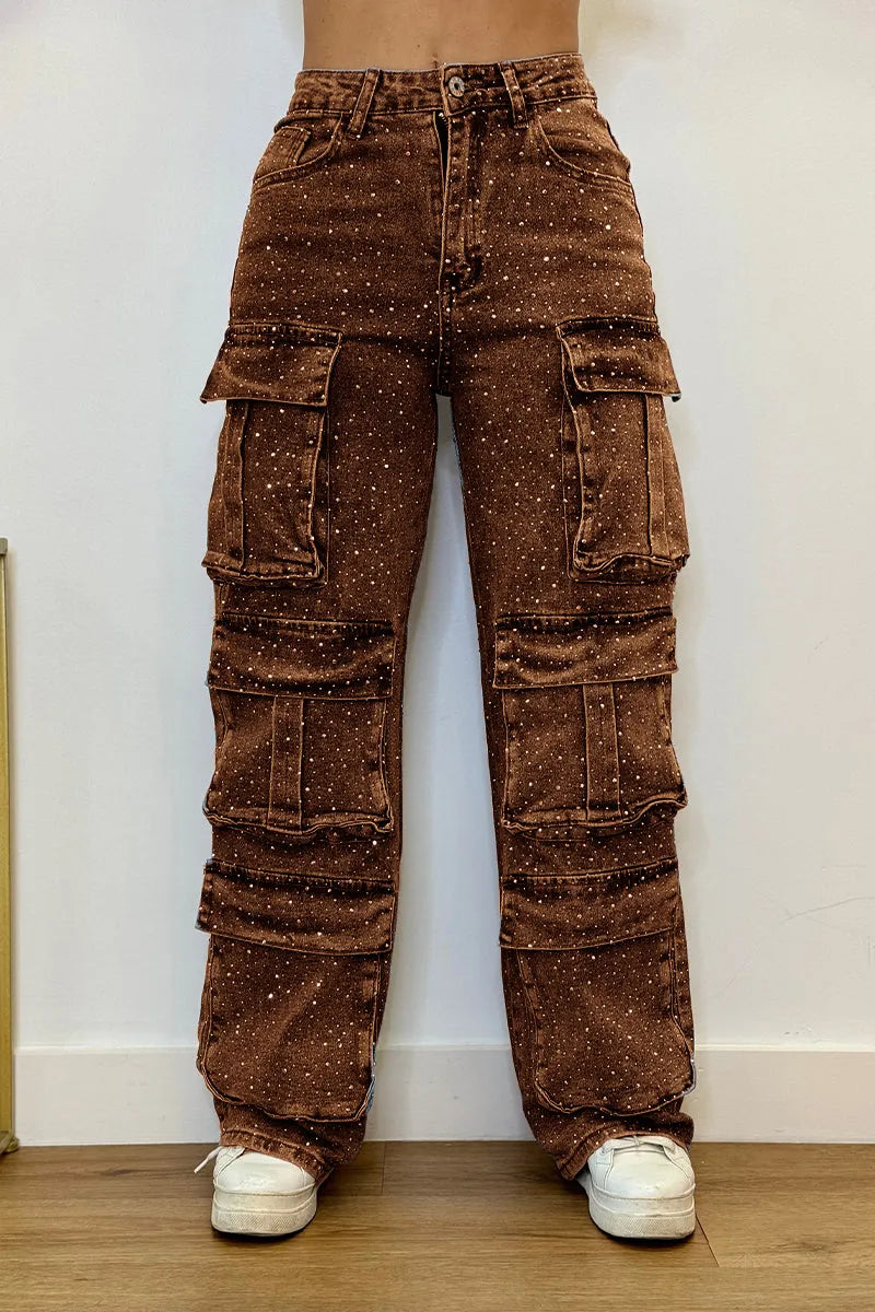 Rhinestone cargo jeans for women | Lucy -9