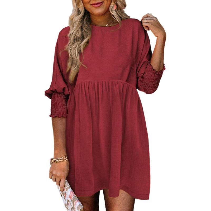 Casual crew-neck loose-fit mini dress for women | Mirasol -5
