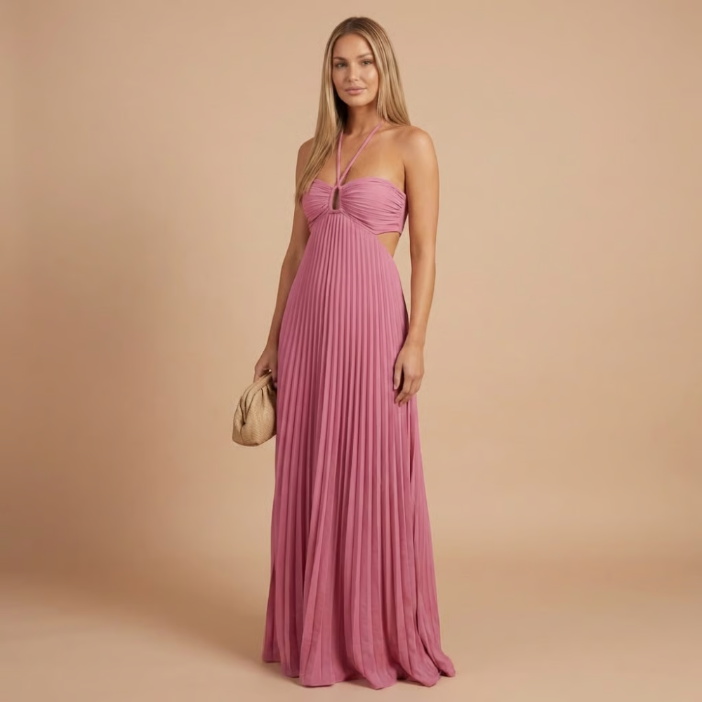 Elegant pleated halter maxi for women | Lavinia -5