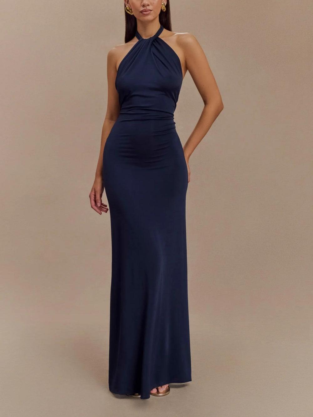 Halter slinky maxi dress for women | Amara -5