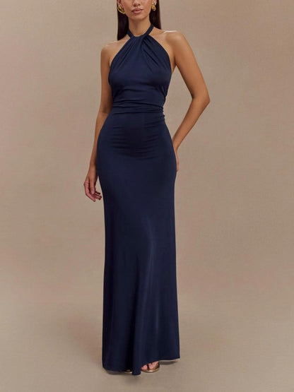 Halter slinky maxi dress for women | Amara -5