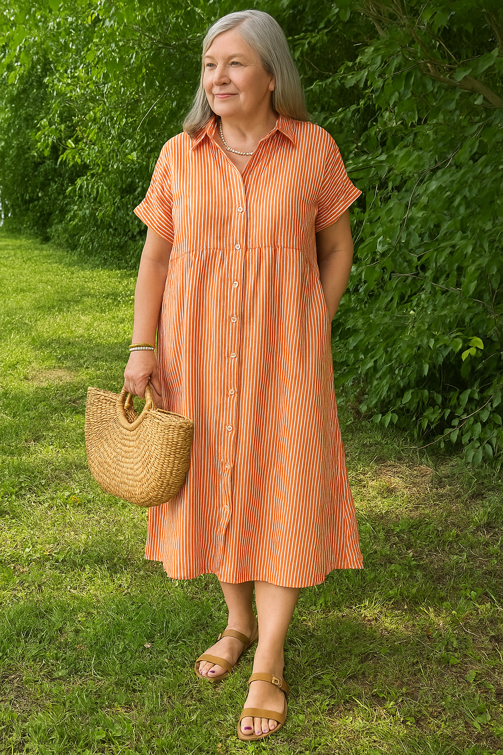 Relaxed striped dress for women -10
