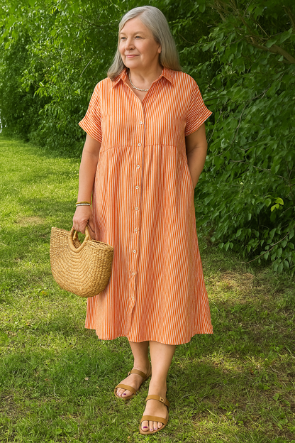 Relaxed striped dress for women -10