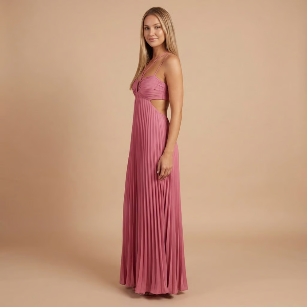 Elegant pleated halter maxi for women | Lavinia -6