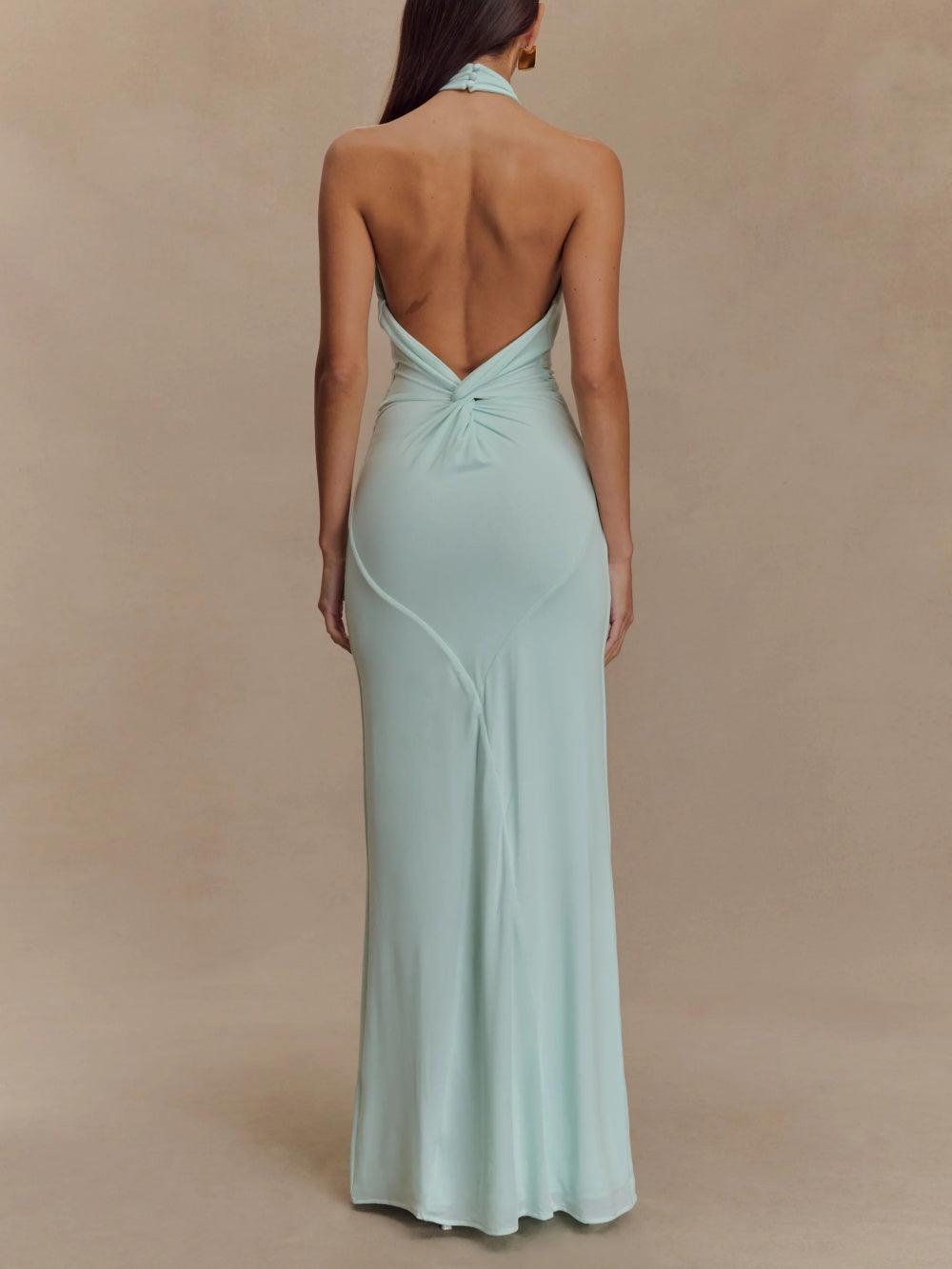 Halter slinky maxi dress for women | Amara -4