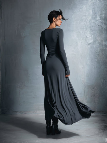 Elegant grey wrap maxi dress for women | Elara -8