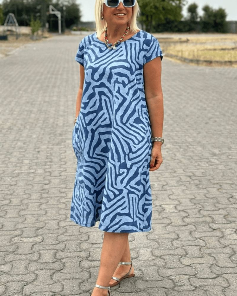 Relaxed round-neck patterned everyday dress for women | Nelia -7