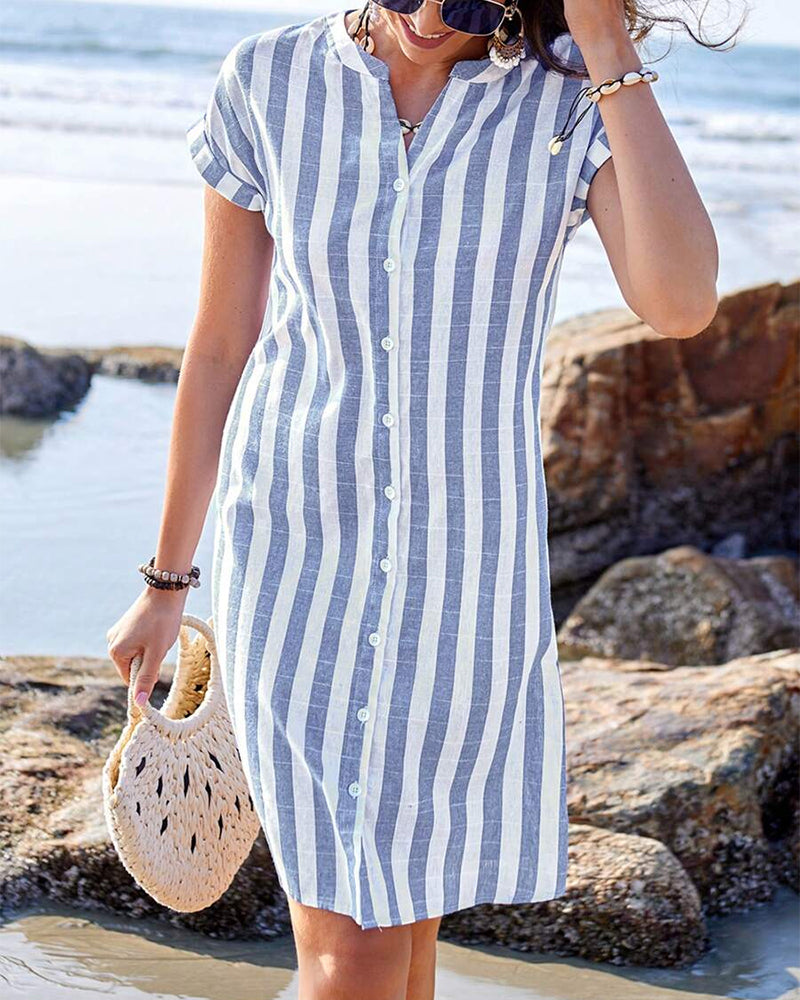 Classic striped relaxed everyday dress for women | Pamela -5