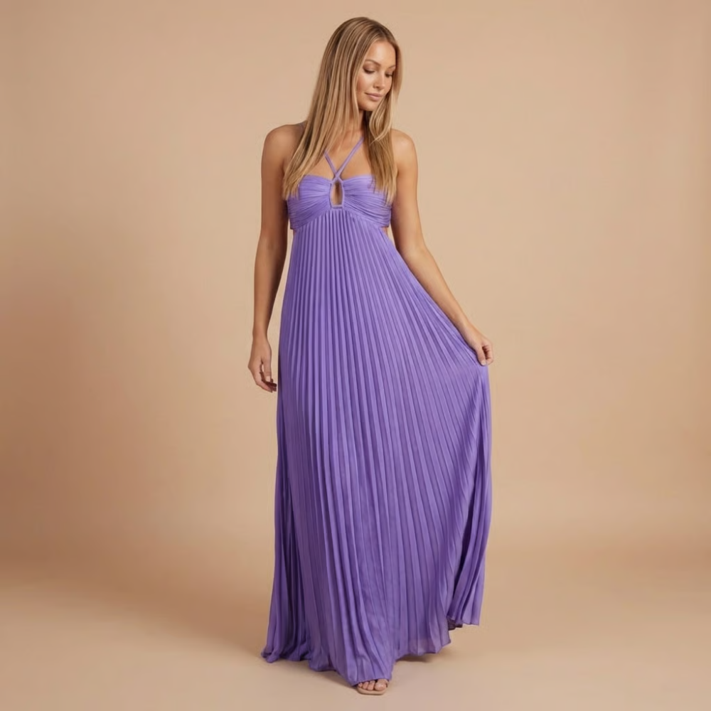 Elegant pleated halter maxi for women | Lavinia -10