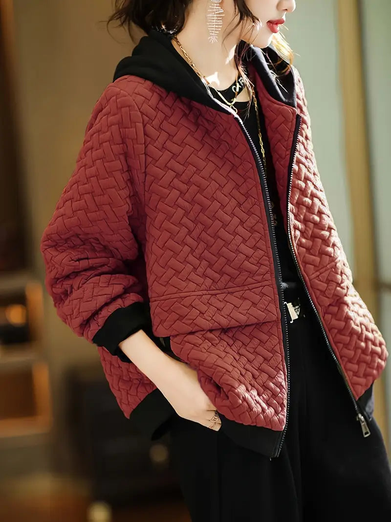 Quilted zip-up hoodie basketweave pattern trainers for women | Selara -6