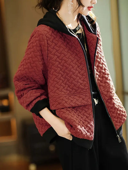 Quilted zip-up hoodie basketweave pattern trainers for women | Selara -6