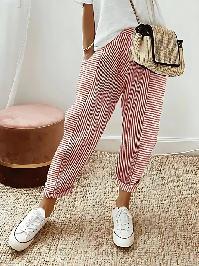 Striped trousers casual for women -2