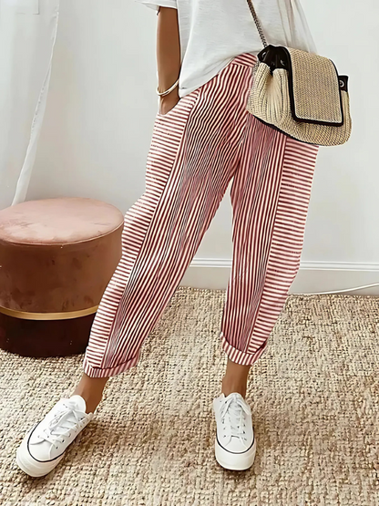 Striped trousers casual for women -2