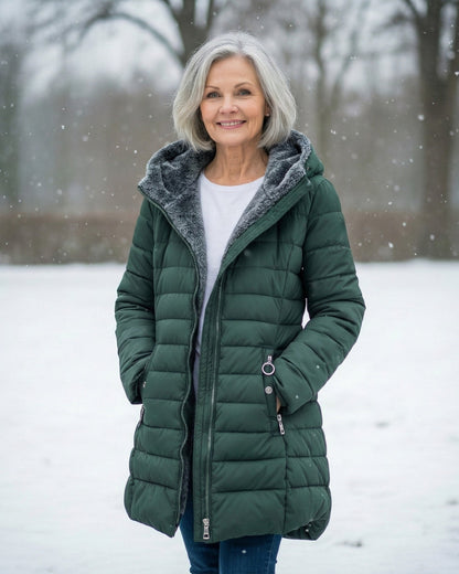Fleece-lined puffer coat with A-line silhouette for women | Jami