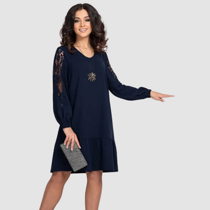 Elegant lace-sleeve midi dress for women | Lowri Quinn -1