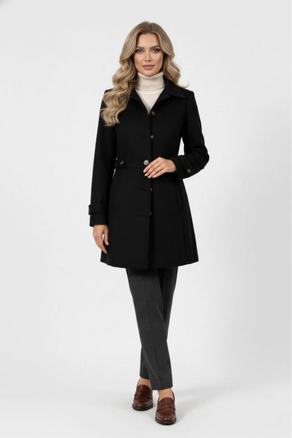 Elegant buttoned winter coat with belted waist for women | Caurelle