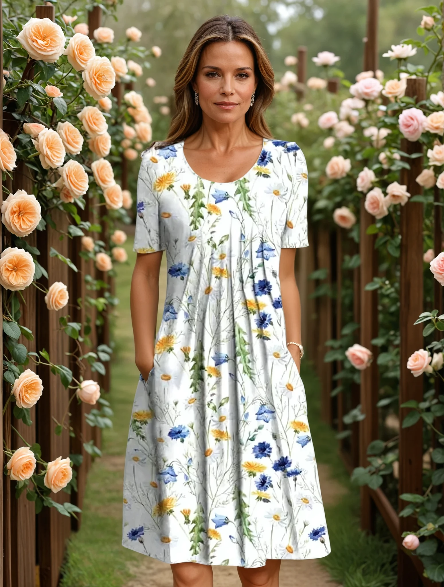 Elegant floral tummy-coverage dress for women | Marianne -2