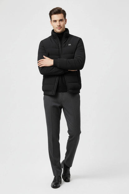 Stand-collar puffer jacket with zippered pockets for men | Caurelle