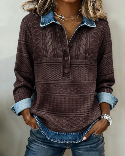 Chic half-button sweatshirt for women | Elara -3
