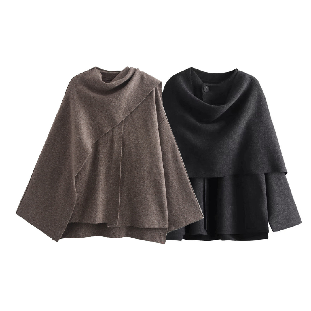 Chic asymmetrical wool poncho coat for women | Seraphina -9