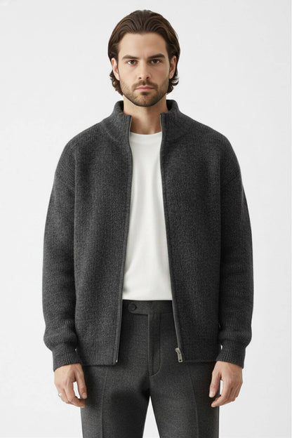 Zip knit jumper with stand collar for men | Caurelle