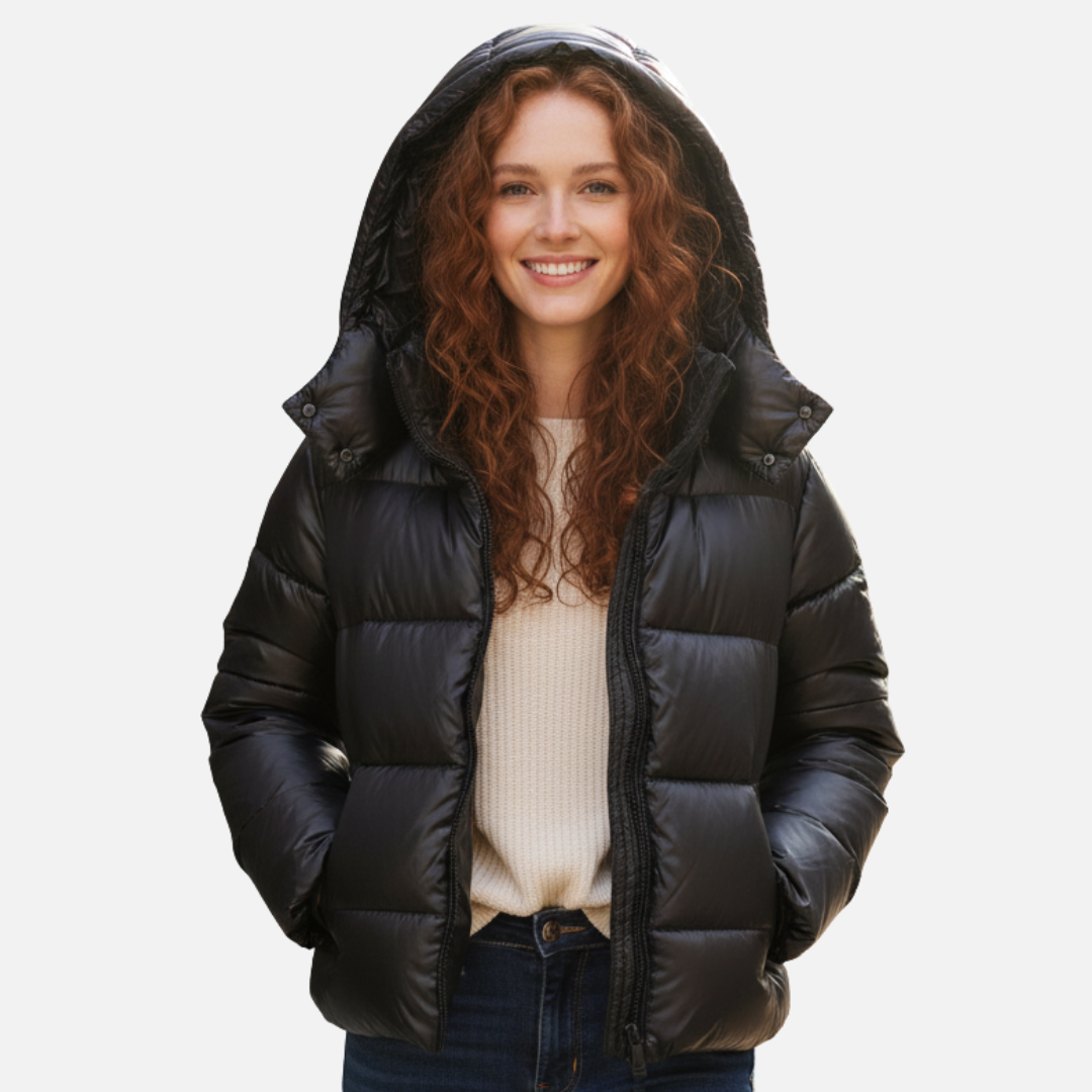 Glossy hooded lightweight puffer jacket for women -2