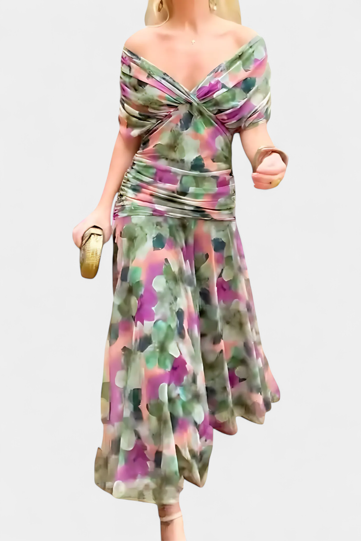 Long floral V-neck maxi dress for women | Vivian -21