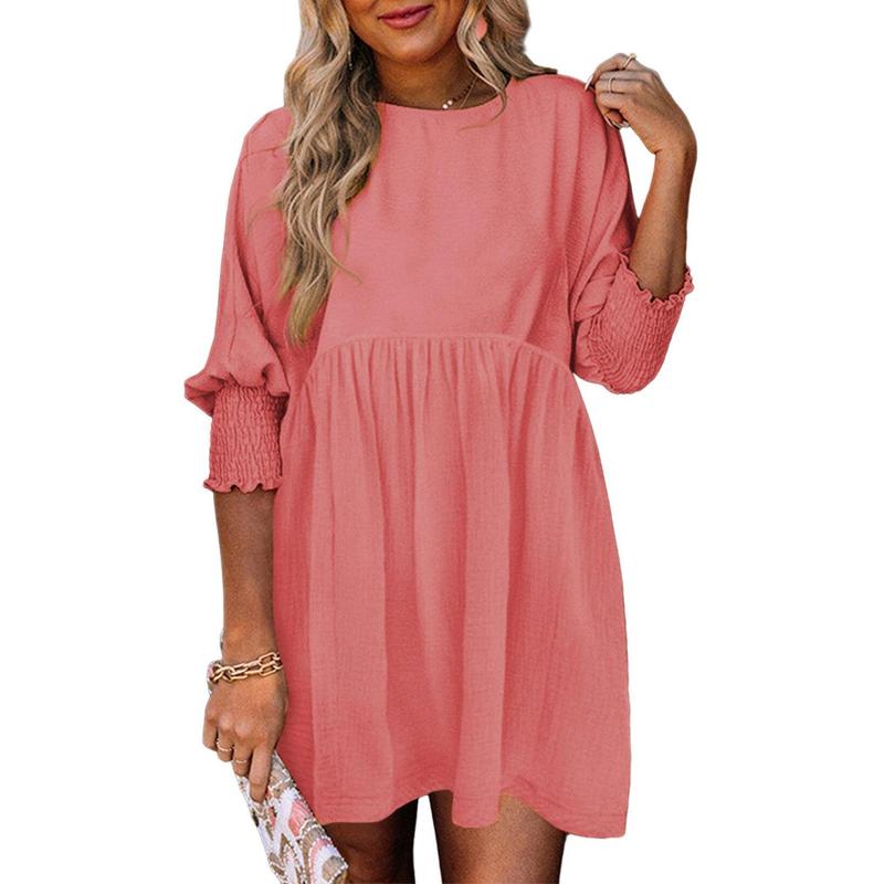Casual crew-neck loose-fit mini dress for women | Mirasol -13