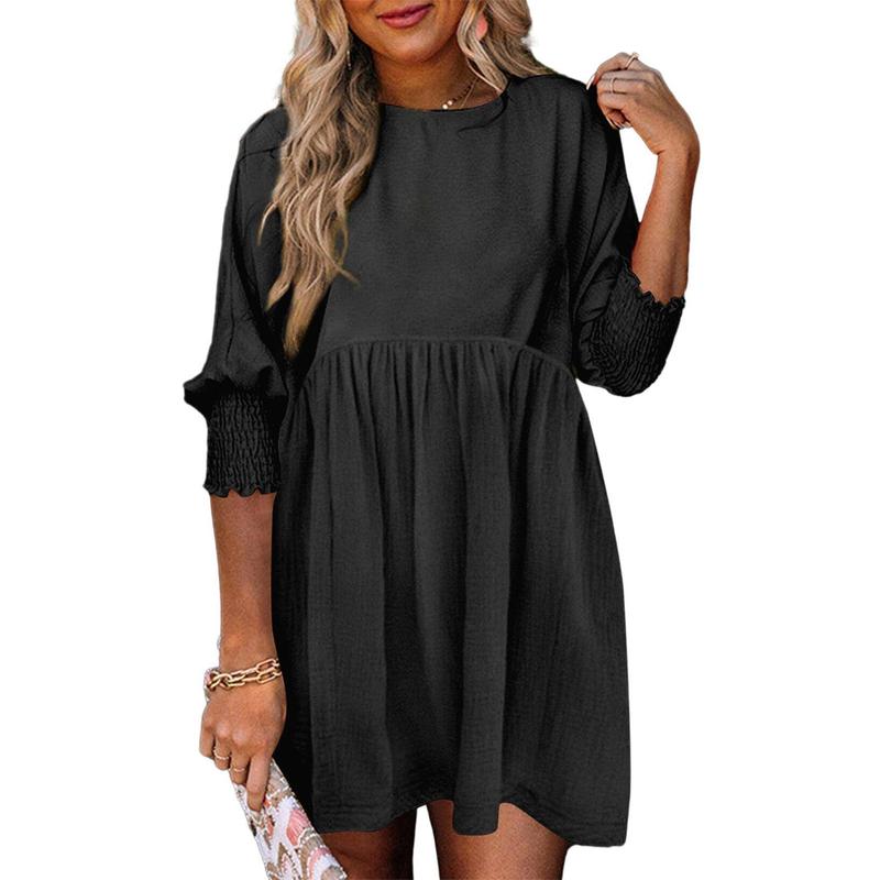 Casual crew-neck loose-fit mini dress for women | Mirasol -1