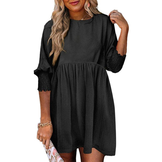 Casual crew-neck loose-fit mini dress for women | Mirasol -1