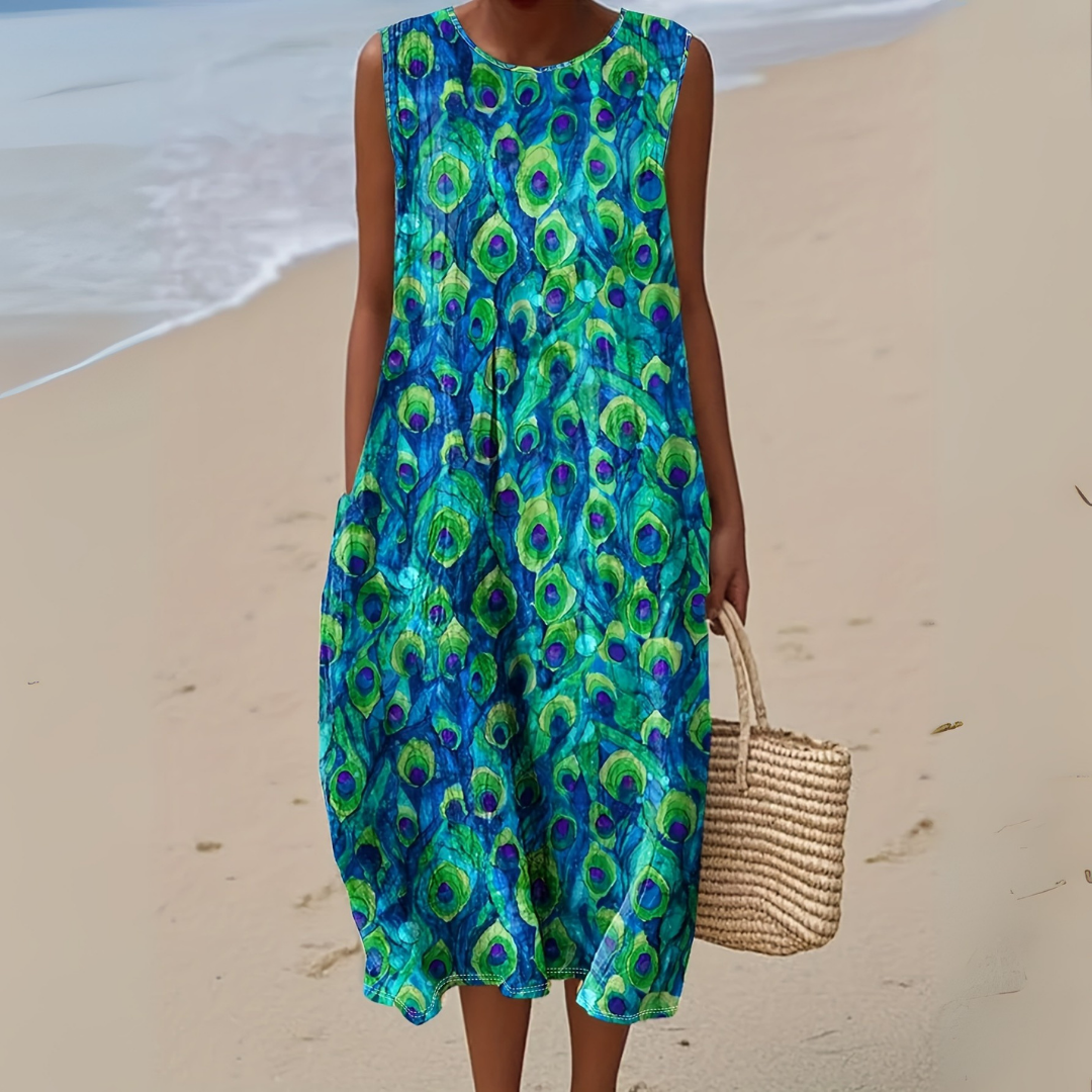 Watercolour peacock dress for women | Celina