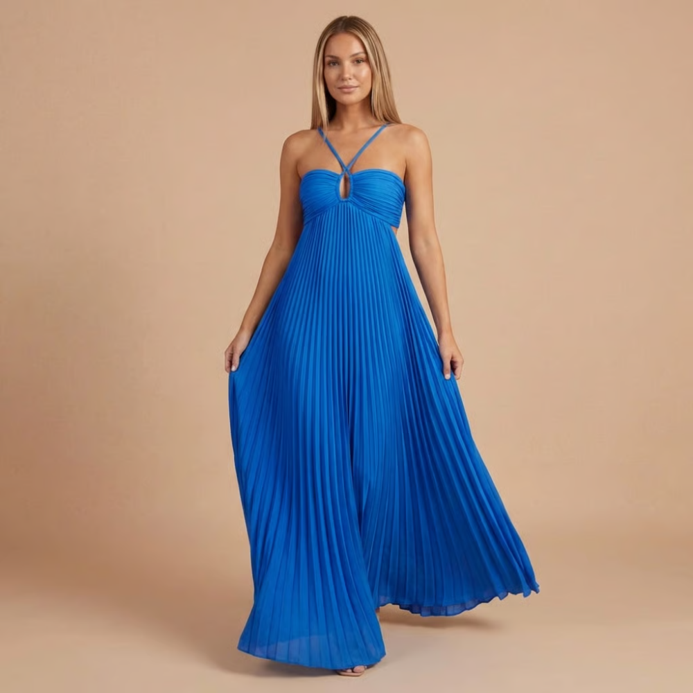 Elegant pleated halter maxi for women | Lavinia -13