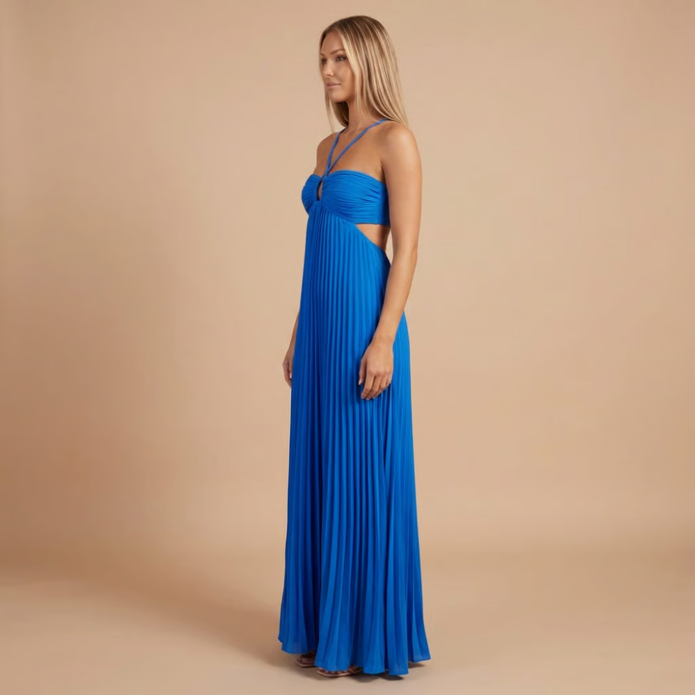 Elegant pleated halter maxi for women | Lavinia -14