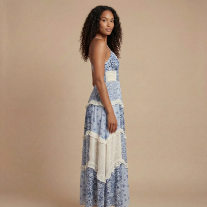 Luxury wedding guest floral neck dress for women -3