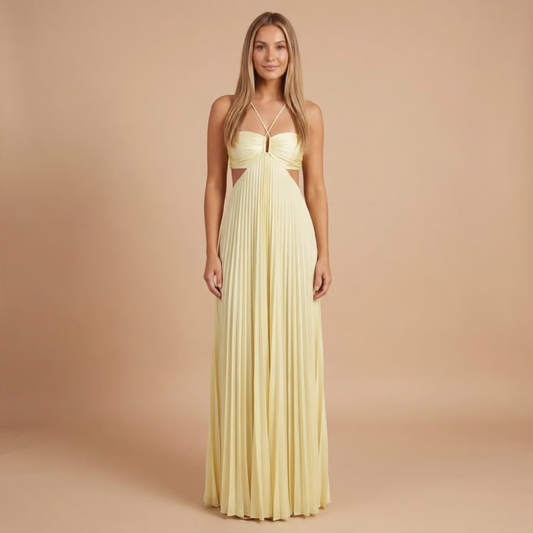 Elegant pleated halter maxi for women | Lavinia -1