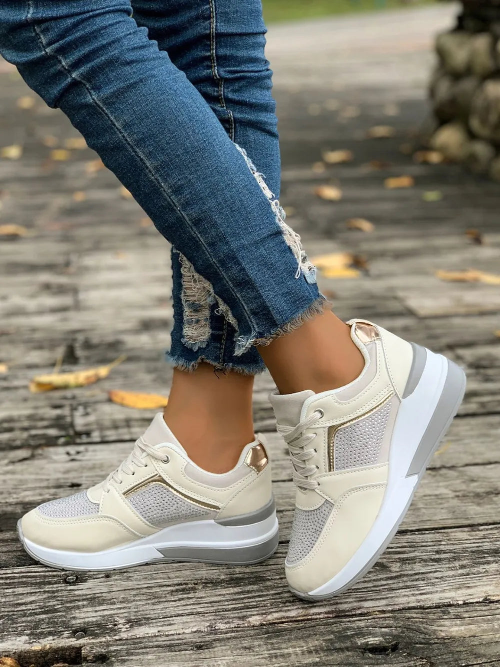 Trainers wedge lacets shoes plateforme for women -3