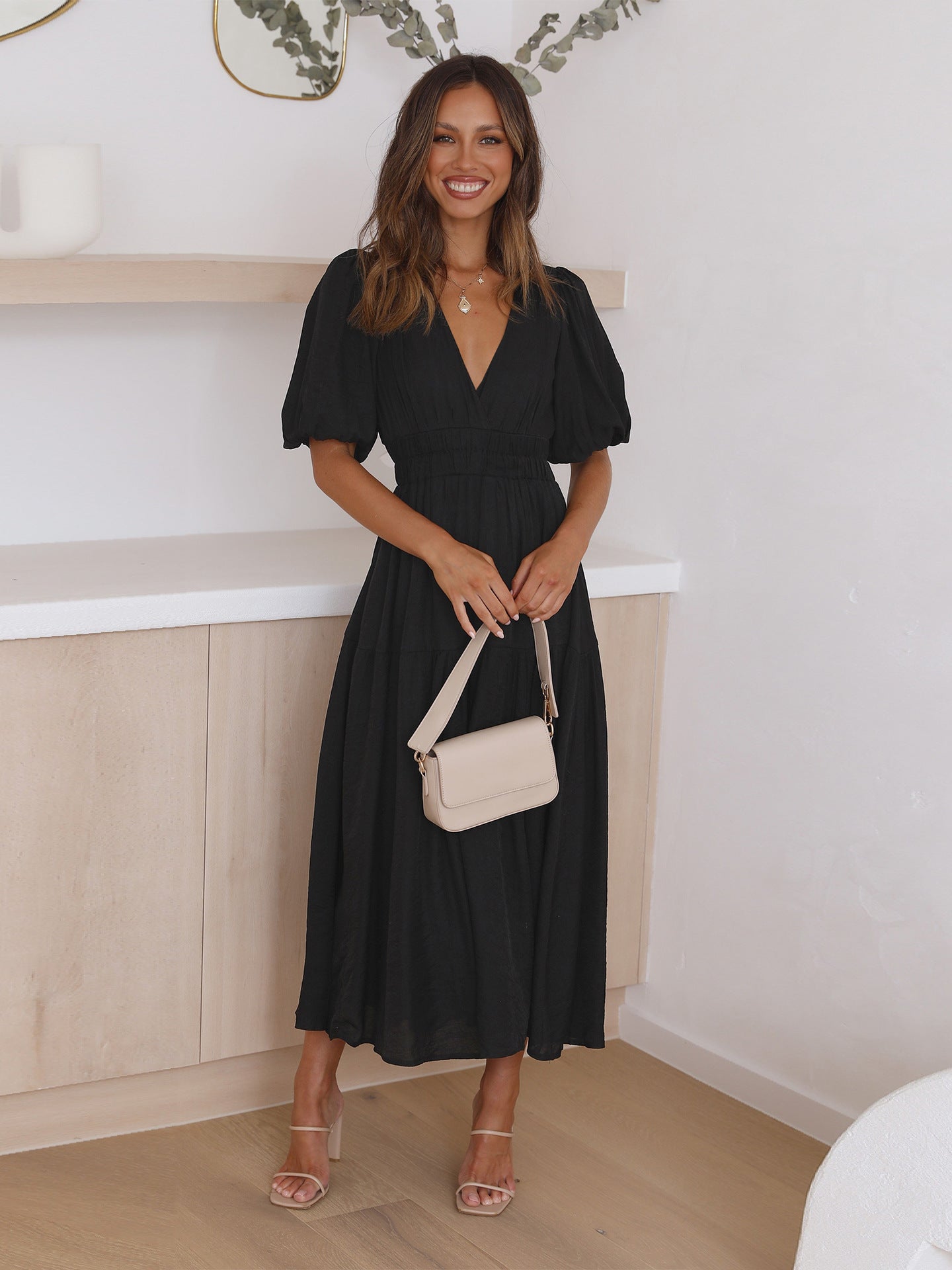 Puff sleeves dress for women | Enola -3