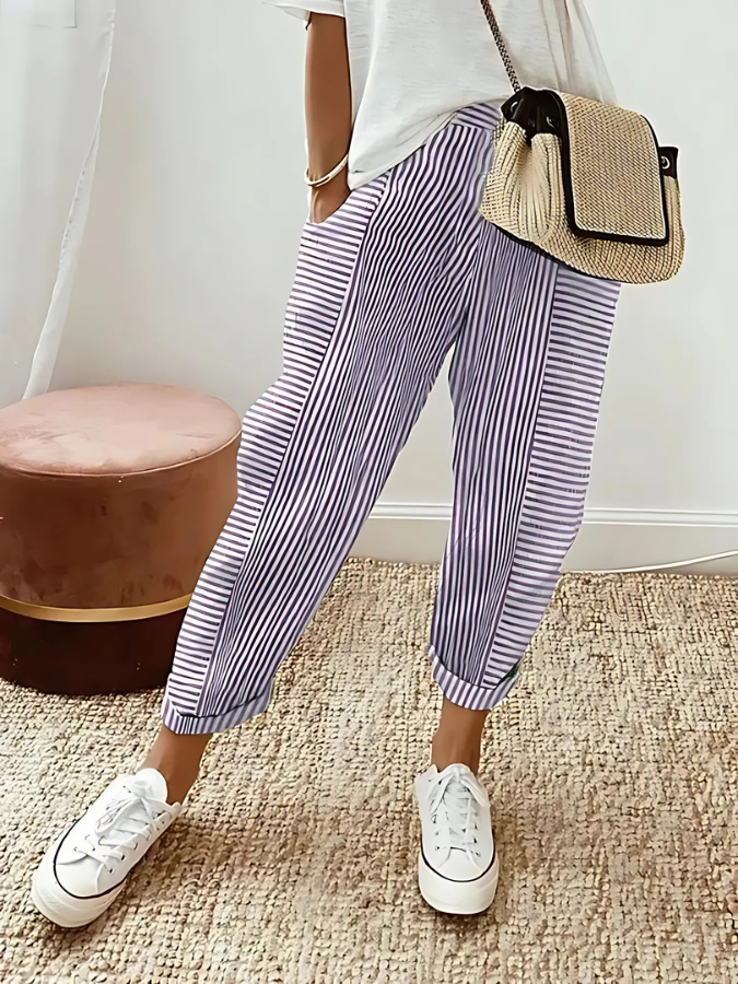 Striped trousers casual for women -3