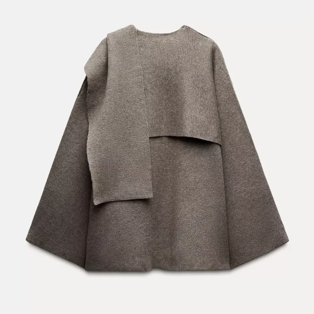 Chic asymmetrical wool poncho coat for women | Seraphina -8