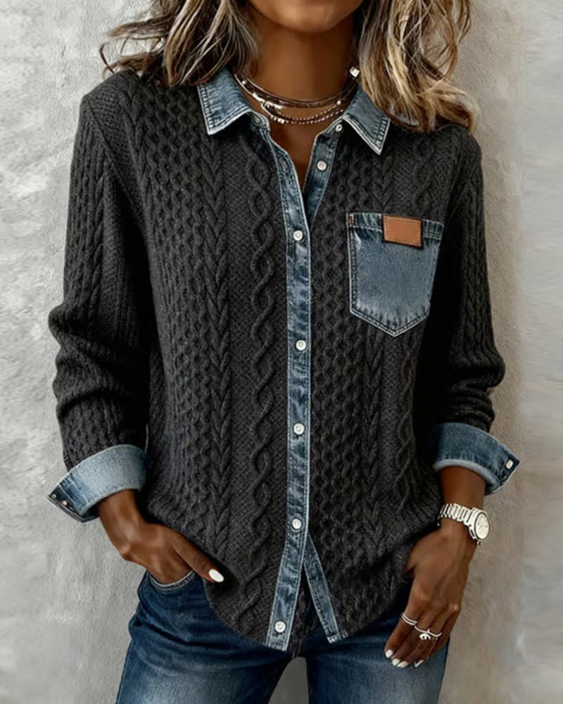 Classic denim patchwork everyday shirt for women | Juliane -4
