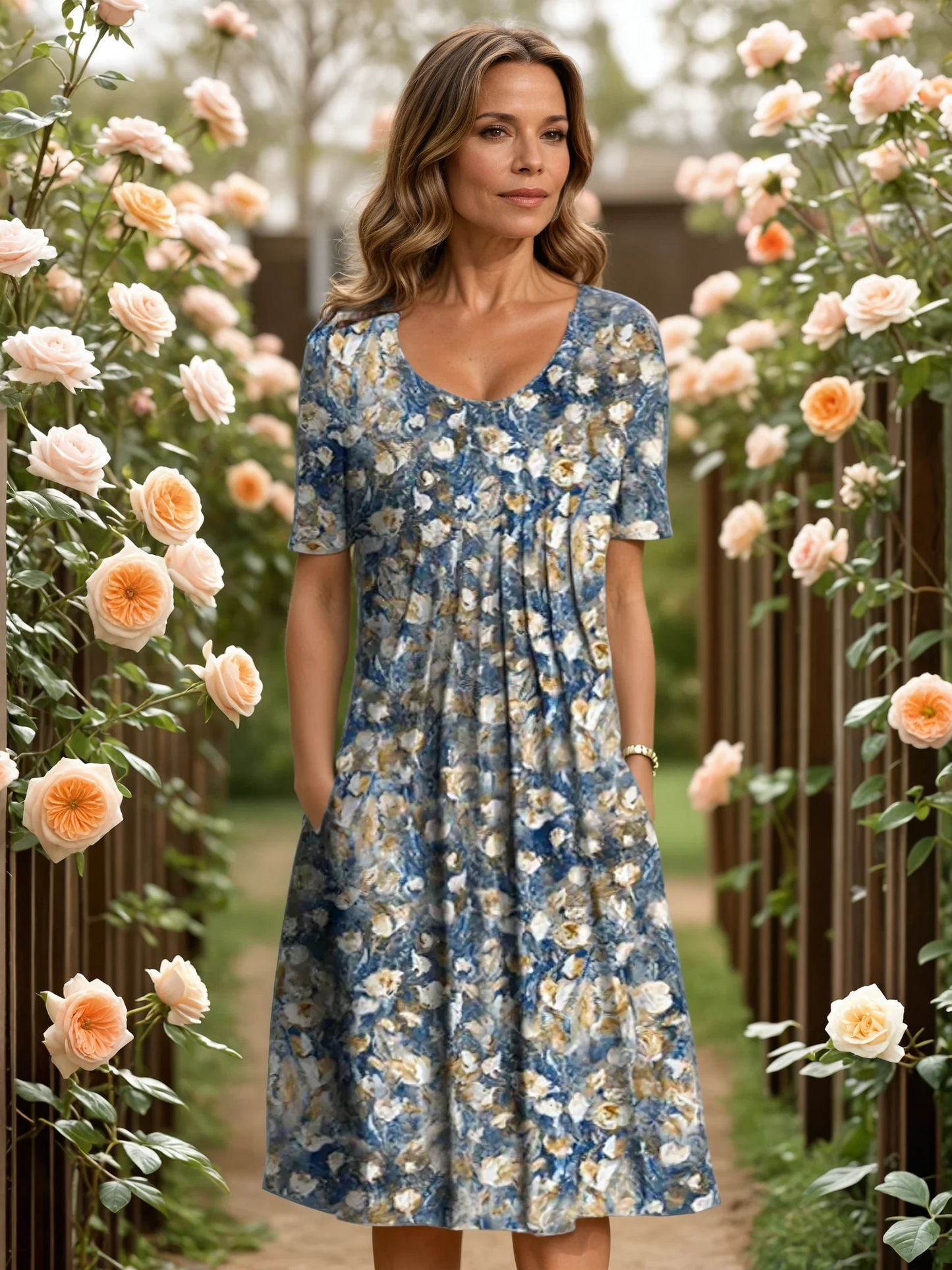 Elegant floral tummy-coverage dress for women | Marianne -3