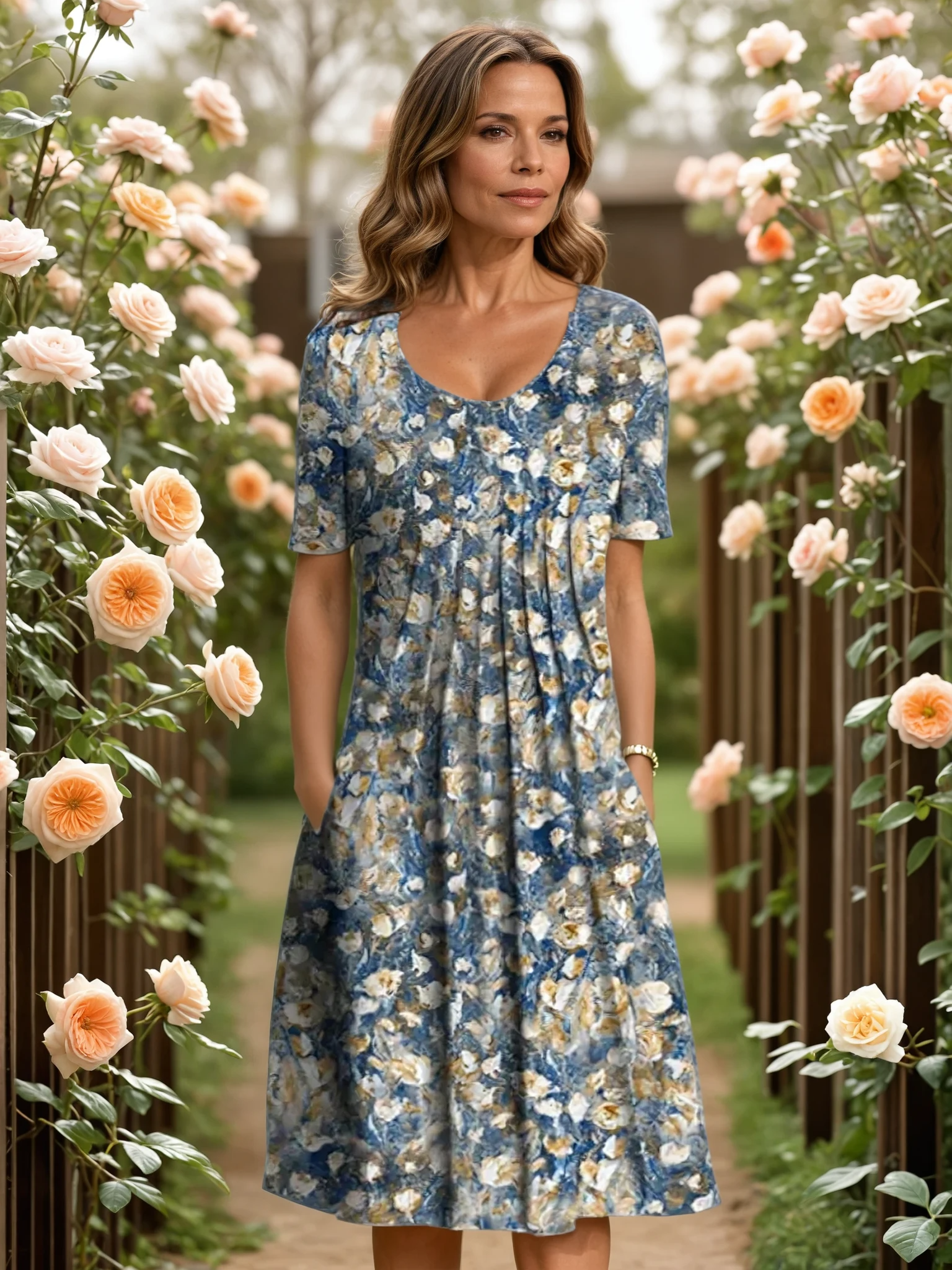 Elegant floral tummy-coverage dress for women | Marianne -3
