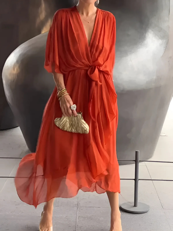 Dress portefeuille mi-longue fluide for women | Noa -6