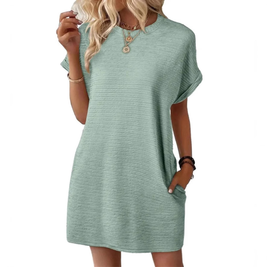 Casual minimalist round-neck summer dress for women | Evasha -3