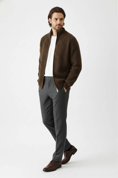 Zip knit jumper with stand collar for men | Caurelle